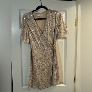 sequin mini wrap dress